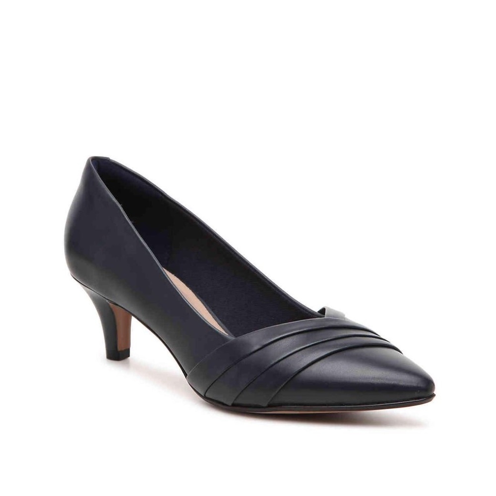 Clarks Linvale Crown Leather Heels Navy Size 8